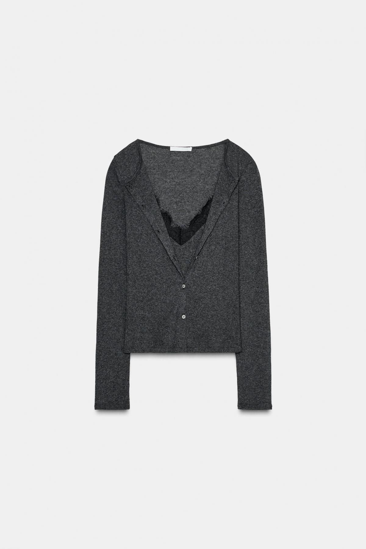 자라 레이스 콤비 브이넥 크롭 재킷 세트 5644/929 CHARCOAL - 메인 이미지