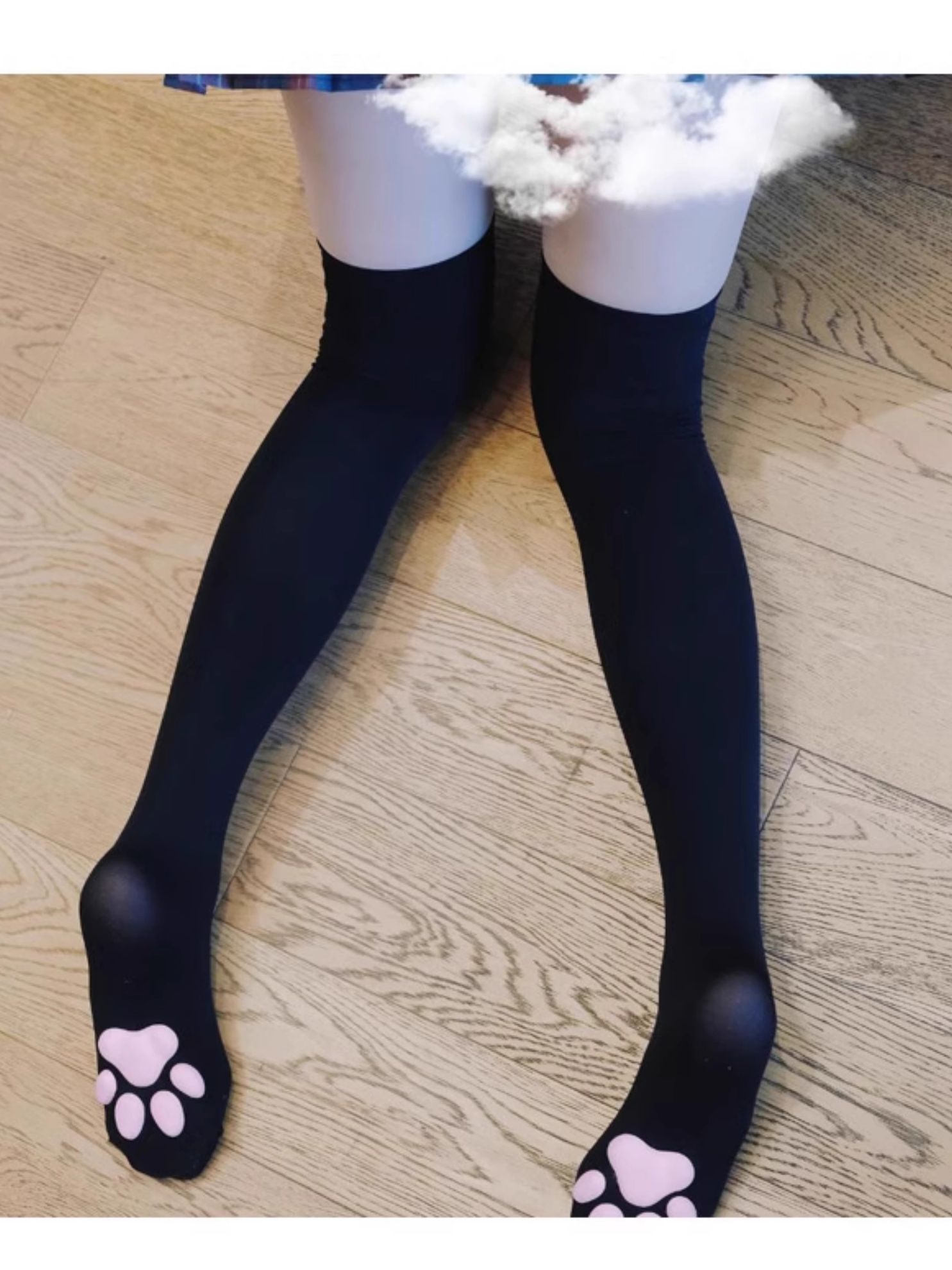 고양이 발바닥 패드 스타킹 일본풍 3D 양말 팬티스타킹 검정 실크 무릎 슬림 미끄럼 방지 - 상세 이미지 4