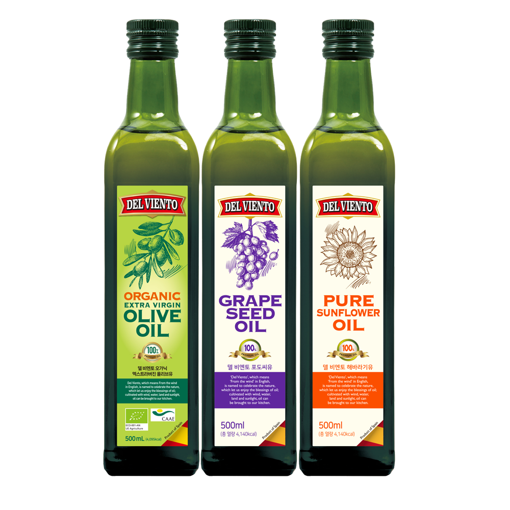 델비엔토 올리브유+포도씨유+해바라기씨유 500ml 3병 안전포장 - 상세 이미지 2