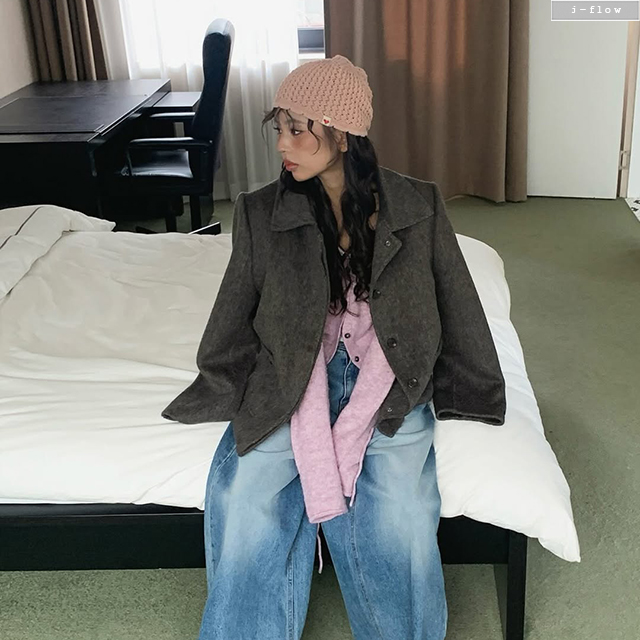 룩스 카라넥 오버핏 울 핸드메이드 자켓 3col 가을 겨울 숏코트 포켓 페미닌 제이플로우