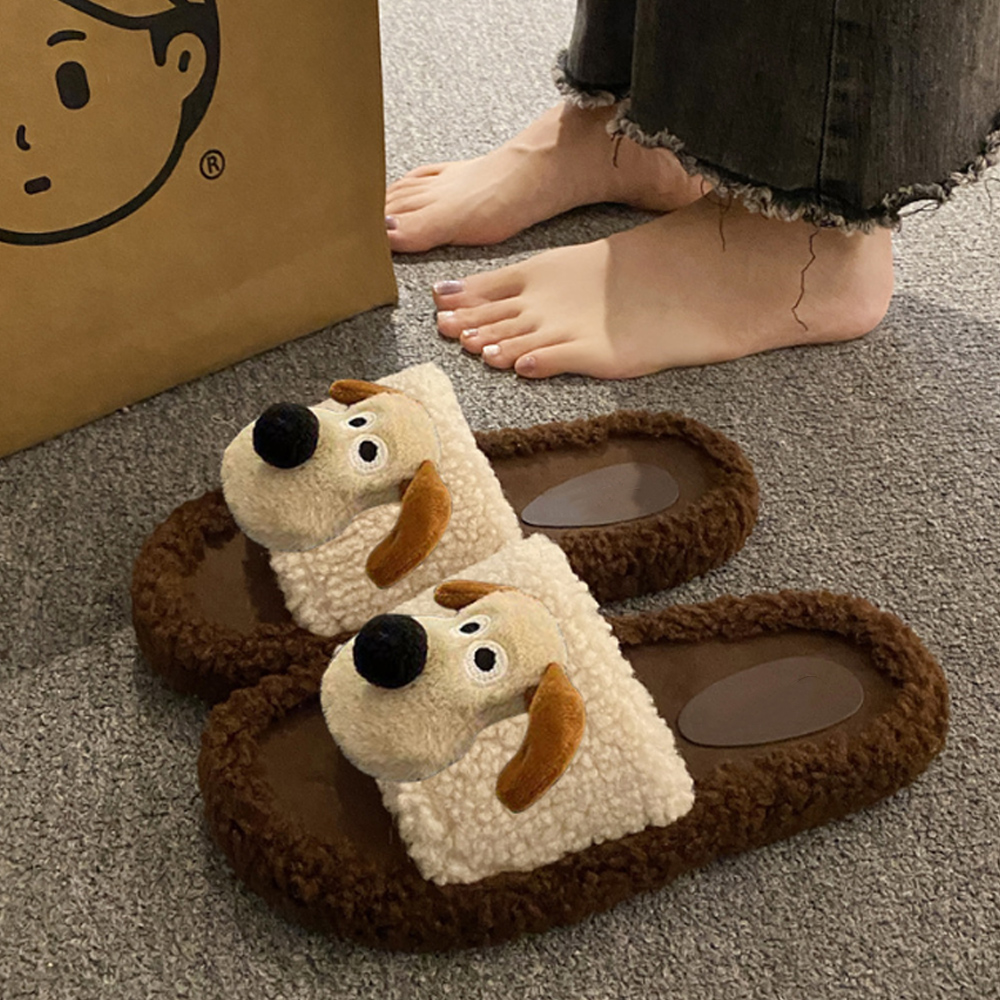피카소 푹신 따뜻한 강아지 뽀글이 퍼 방한 슬리퍼 - 상세 이미지 3