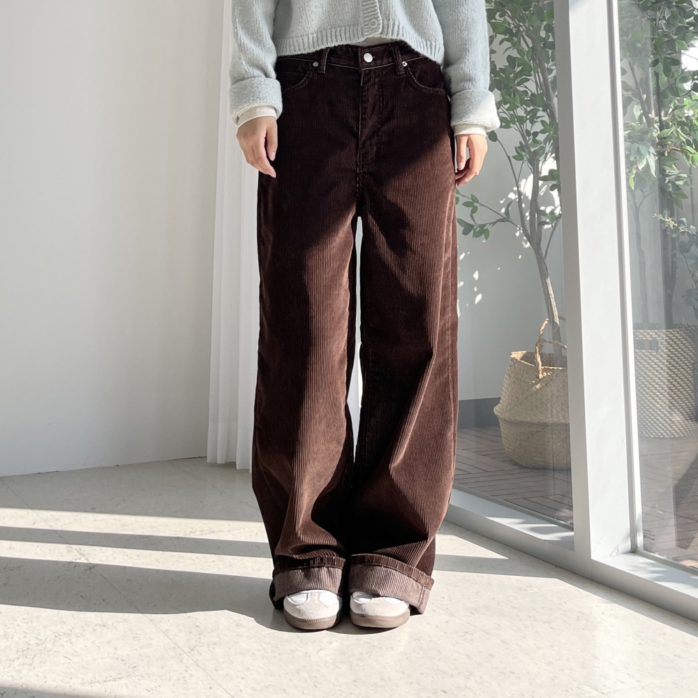 코듀로이팬츠 가을 겨울 여성 와이드팬츠 여자골덴바지 키큰여자 통바지 브라운 벨로미 - 상세 이미지 5