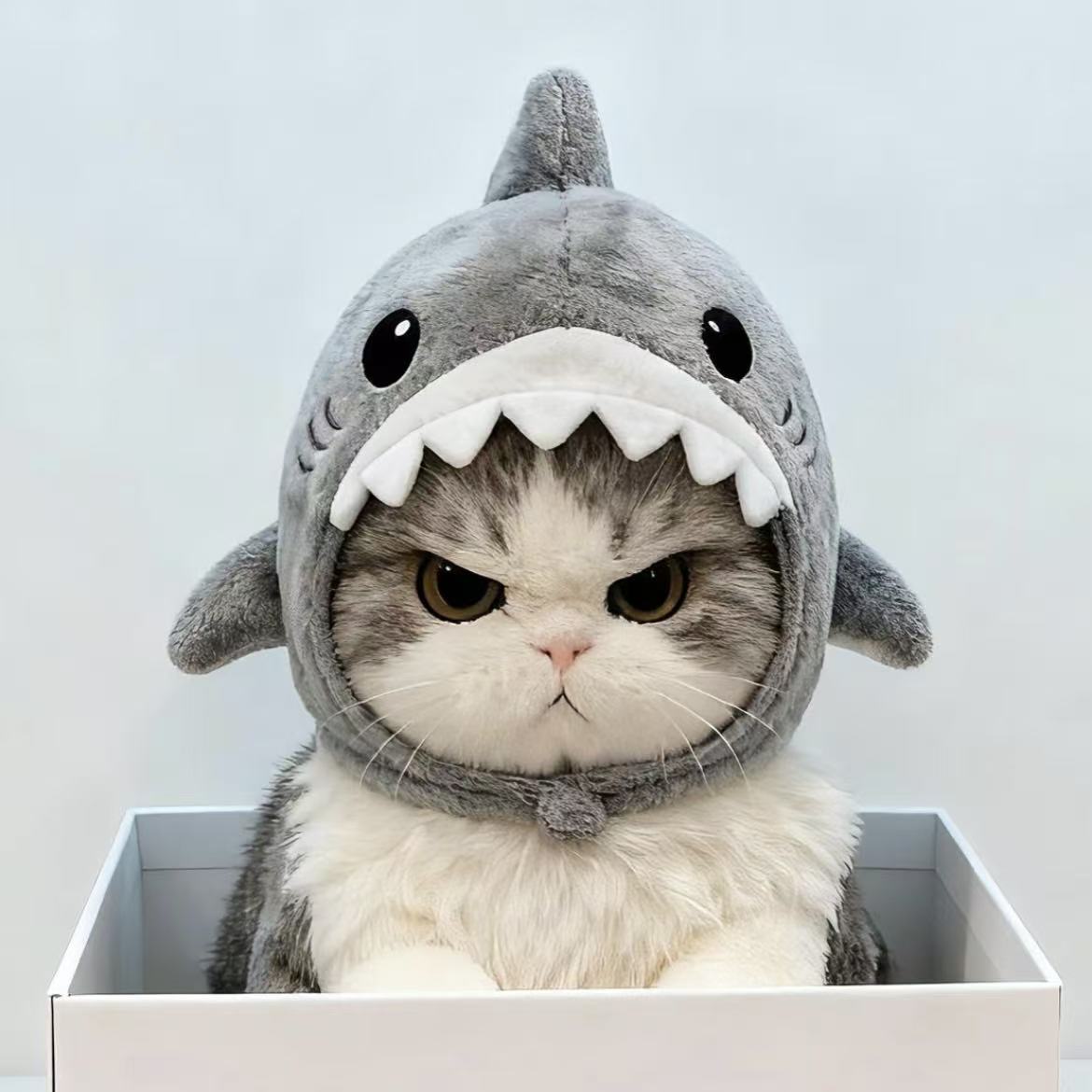 고양이 상어 헤드피스 귀여운 펫 모자 촬영 소품 인형 머리장식 샤크 헤드 커버 S 2.5kg이하 - 상세 이미지 3