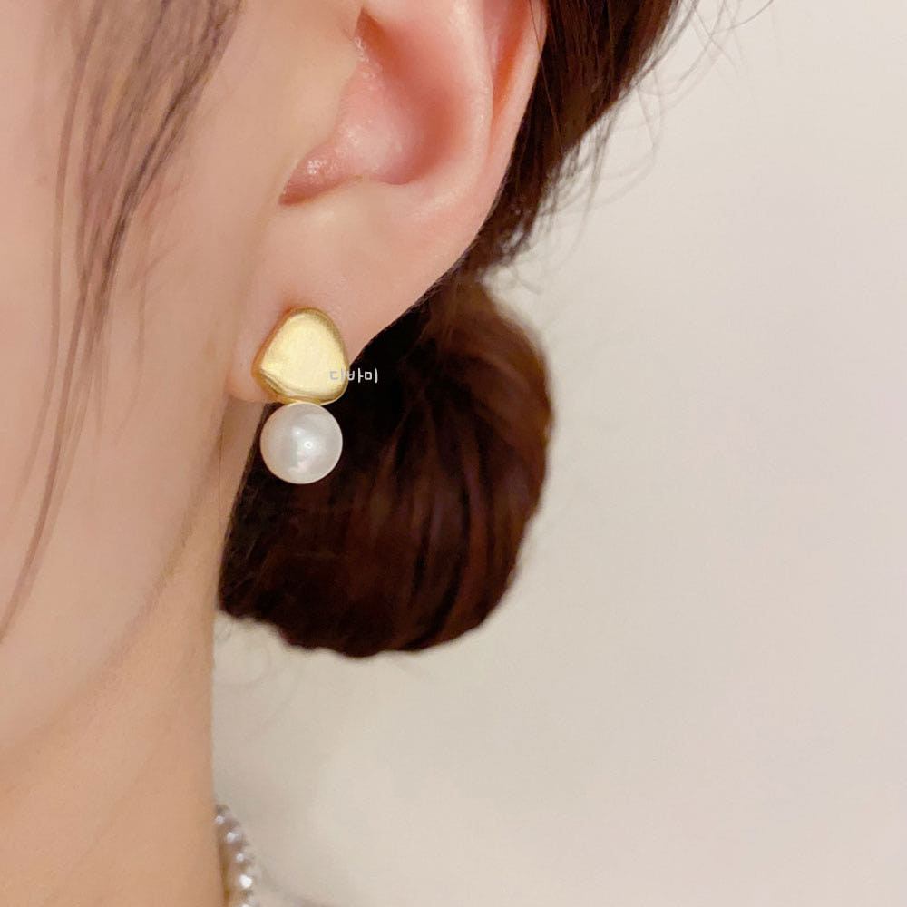 S925 심플한 메탈 진주 이어링 무알러지 포인트 14K 은침 귀걸이 이미지 6