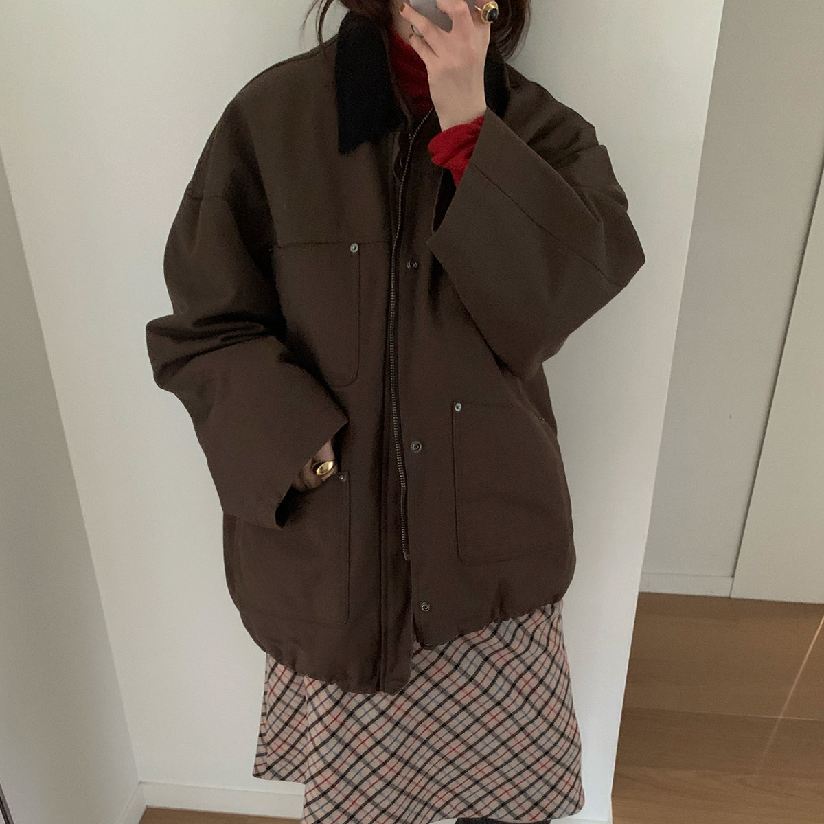 바스켓 워크 자켓 워크웨어 코듀로이 배색 누빔 재킷 3온스 하프 점퍼 (2c) - 상품 이미지
