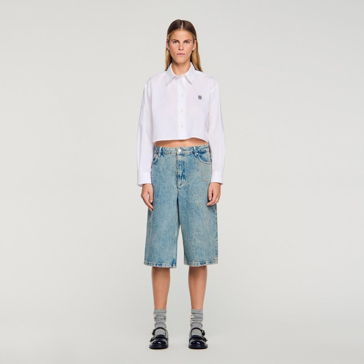 산드로 워시드룩 데님 버뮤다 쇼츠 SFPSH00552_4785 JEANSBLAU - 상세 이미지 4