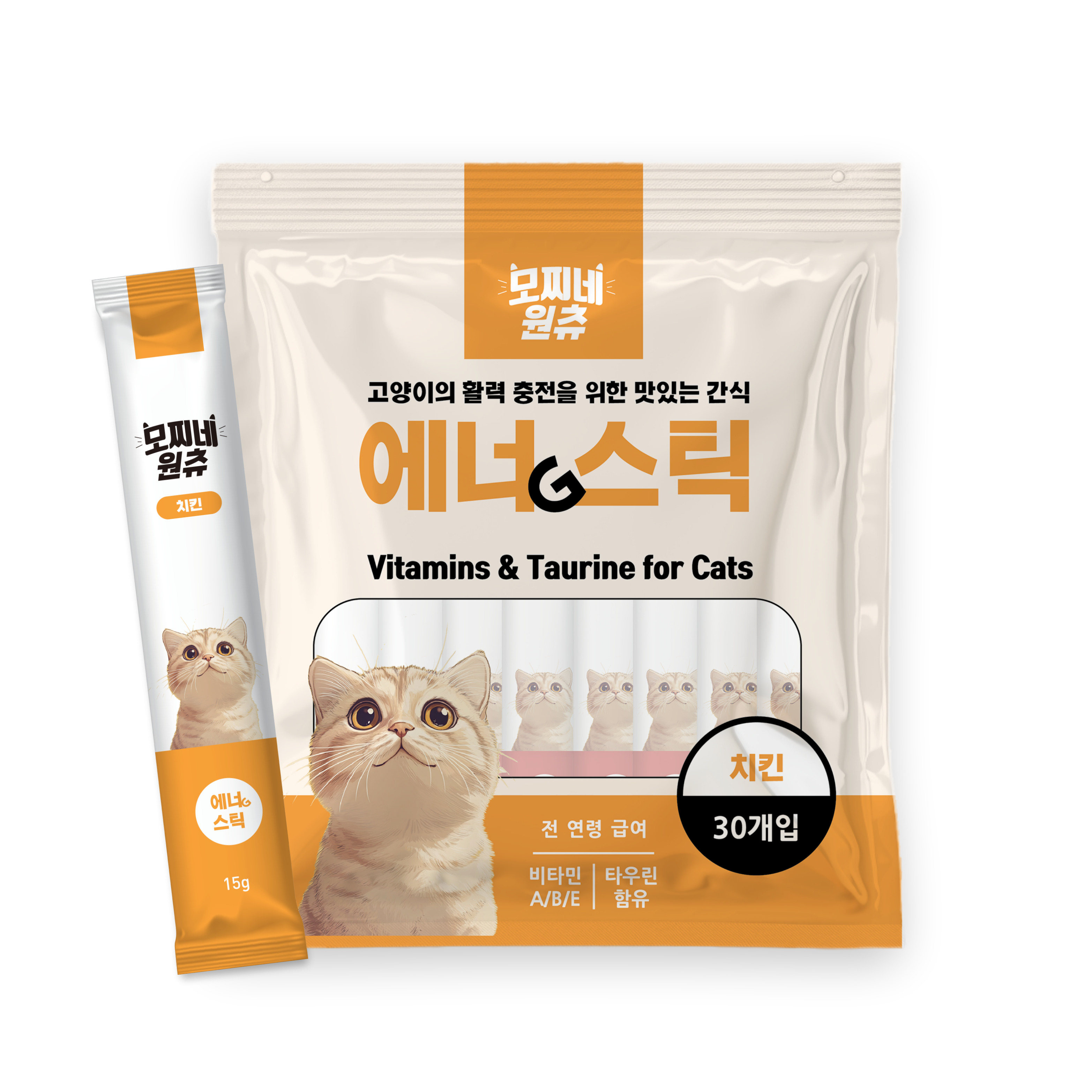 모찌네 원츄 에너G스틱 짜먹는 고양이 간식 닭고기, 15g, 30개 - 상품 이미지