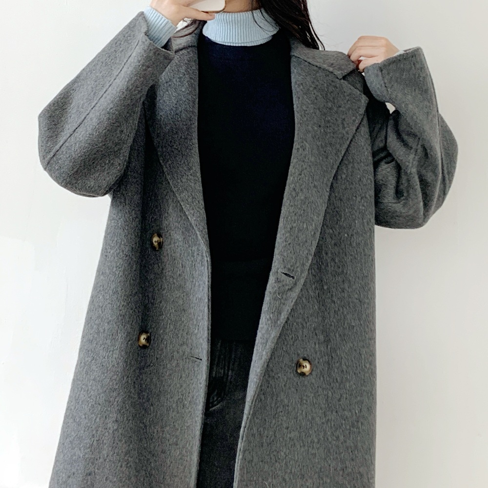 핸드메이드코트 양모 회색 여성 롱 더블 겨울 코트 - 메인 이미지