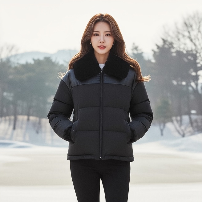 [무료반품] FANTOM 팬텀골프 여자 겨울 렉스퍼 카라 골프웨어 덕다운 패딩점퍼 블랙, 95 - 상품 이미지