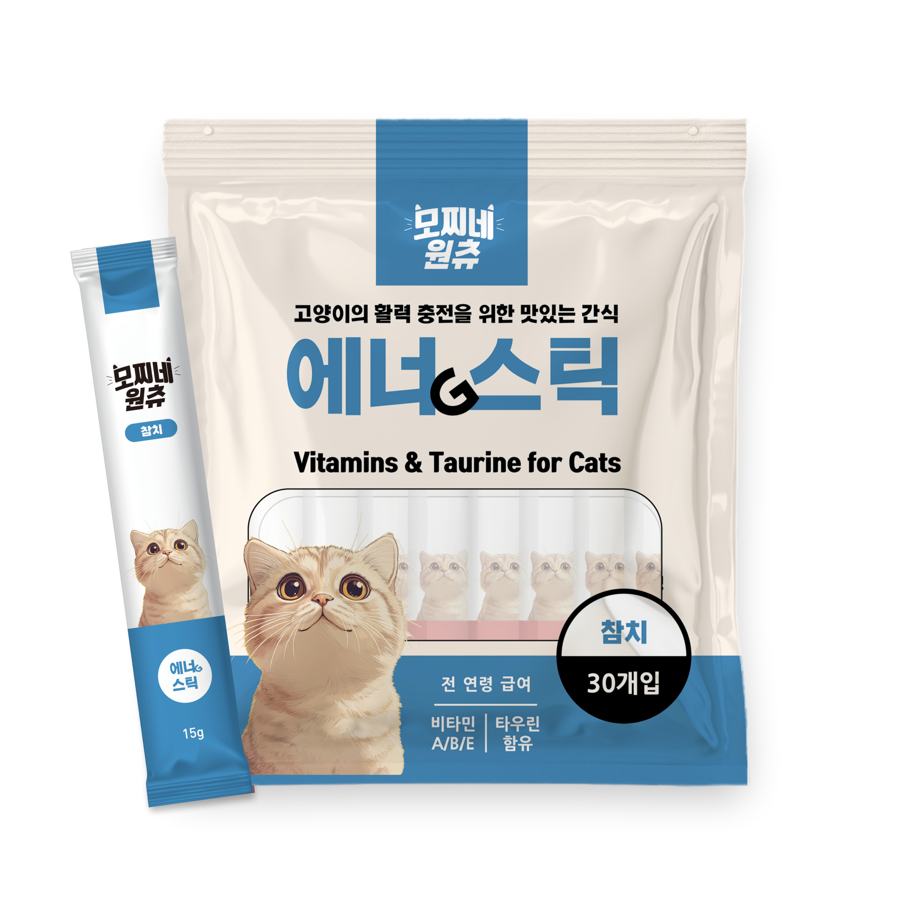 모찌네 원츄 에너G스틱 짜먹는 고양이 간식 참치, 15g, 30개 - 상품 이미지