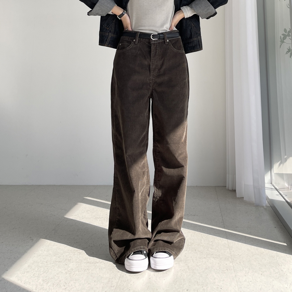 코듀로이팬츠 가을 겨울 여성 와이드팬츠 여자골덴바지 키큰여자 통바지 브라운 벨로미 - 상세 이미지 2
