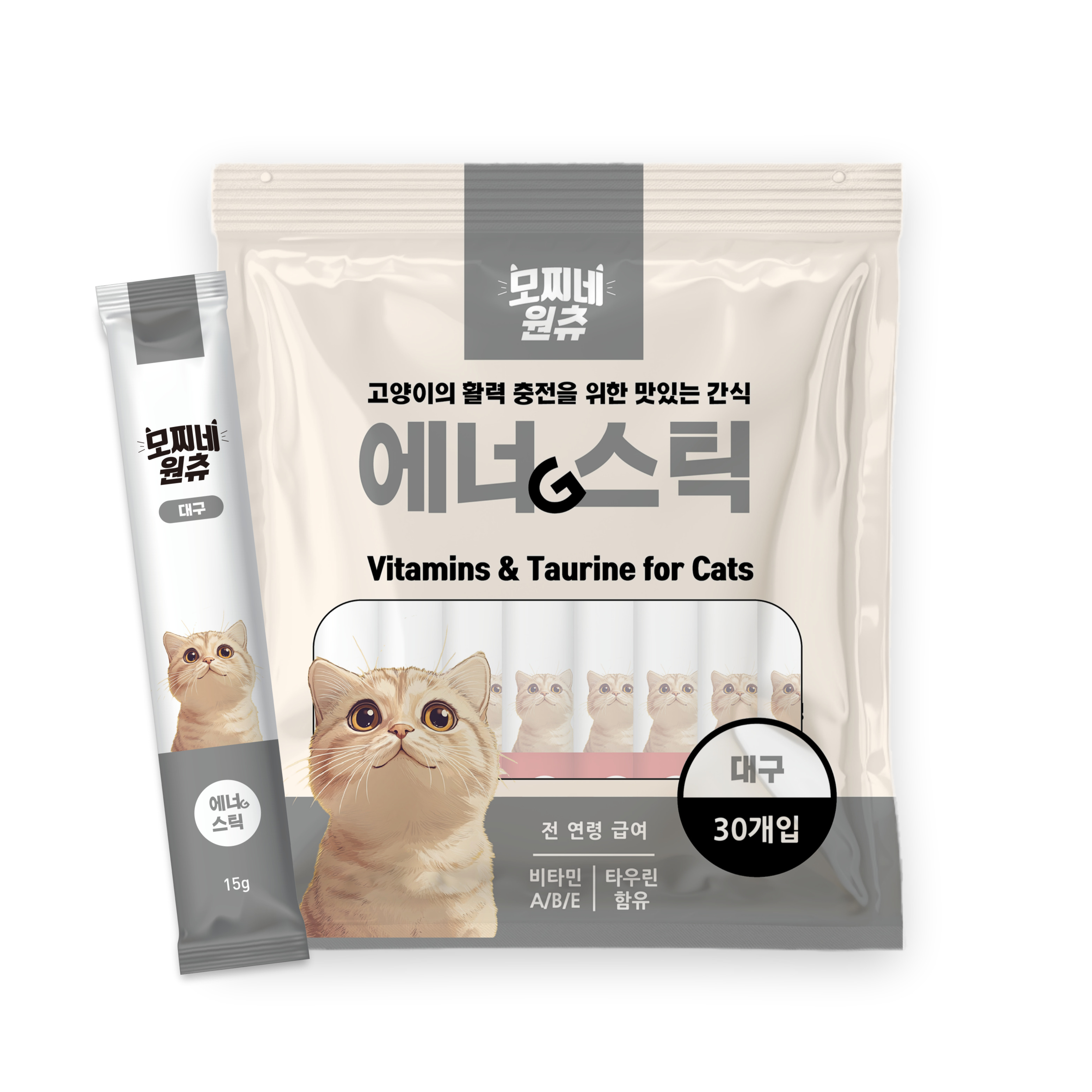 모찌네 원츄 에너G스틱 짜먹는 고양이 간식 대구, 15g, 30개 - 상품 이미지