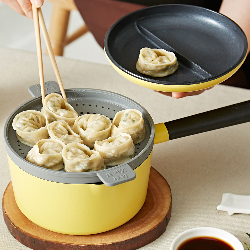 네오플램 인덕션 냄비겸용 찜기 편수냄비 18cm, 옐로우 - 상품 이미지
