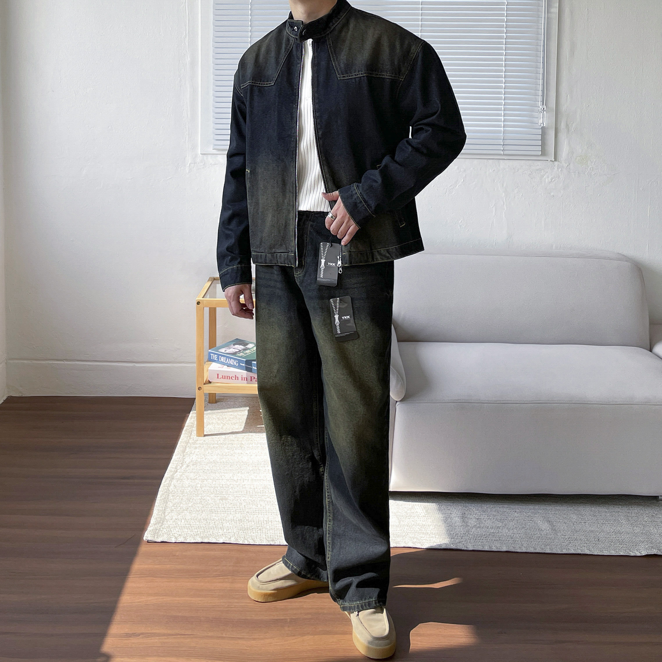 남자 청자켓 바이커 투웨이 차이나 라이더 데님 자켓 2color 이미지 6