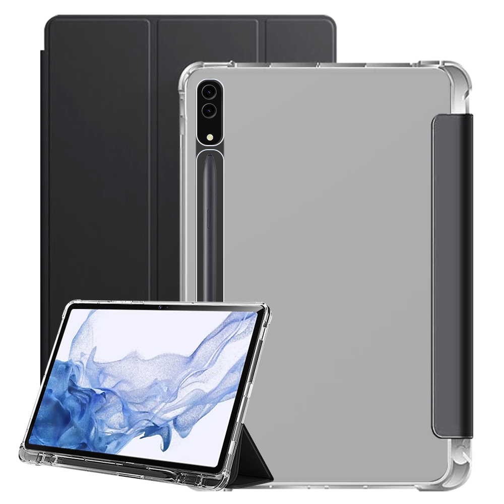 갤럭시탭 S8 플러스 갤럭시탭 S7+ 케이스 투명 S펜 수납 스마트 커버 폴리오 블랙, 탭 S8+/S7+ - 상품 이미지