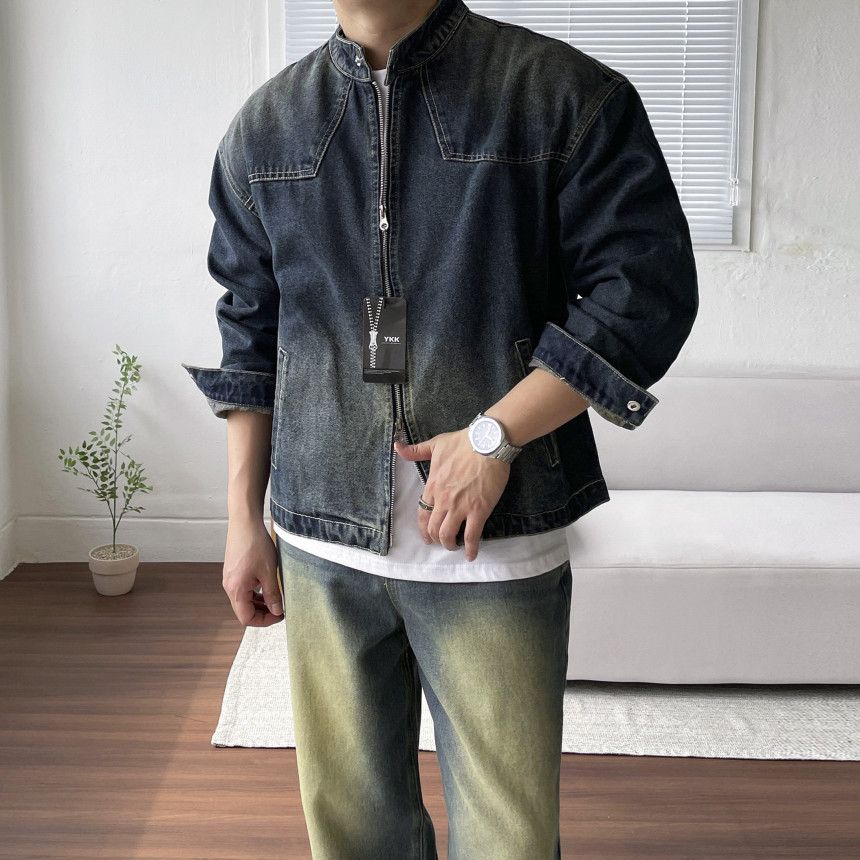 남자 청자켓 바이커 투웨이 차이나 라이더 데님 자켓 2color - 상품 이미지