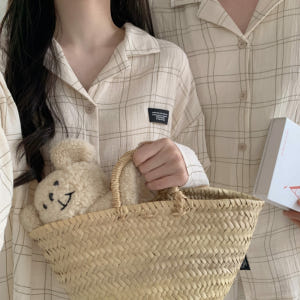 요루면잠옷 순면잠옷 커플파자마 긴팔 체크 거즈면 빅사이즈 홈웨어 노벨리 ... 착용 후기 | 사이즈/핏 총정리 - 상품 이미지 4