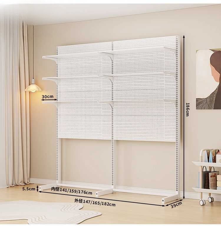 인테리어 진열대 타공 보드판 스탠딩 전시 스탠드 화이트 + 165x182cm 2단 - 상세 이미지 3