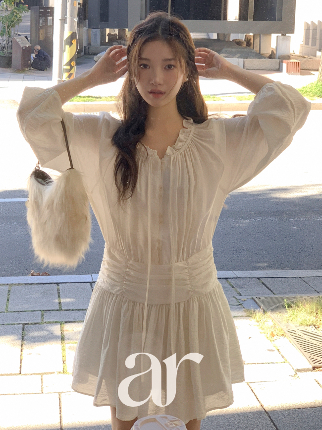 오프숄더 셔링 주름 플레어 미니 원피스 op16231 - 상세 이미지 2