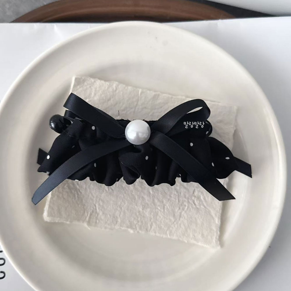 리본 진주 바나나핀 레오파드 도트 예쁜 포니테일집게삔 - 상세 이미지 3