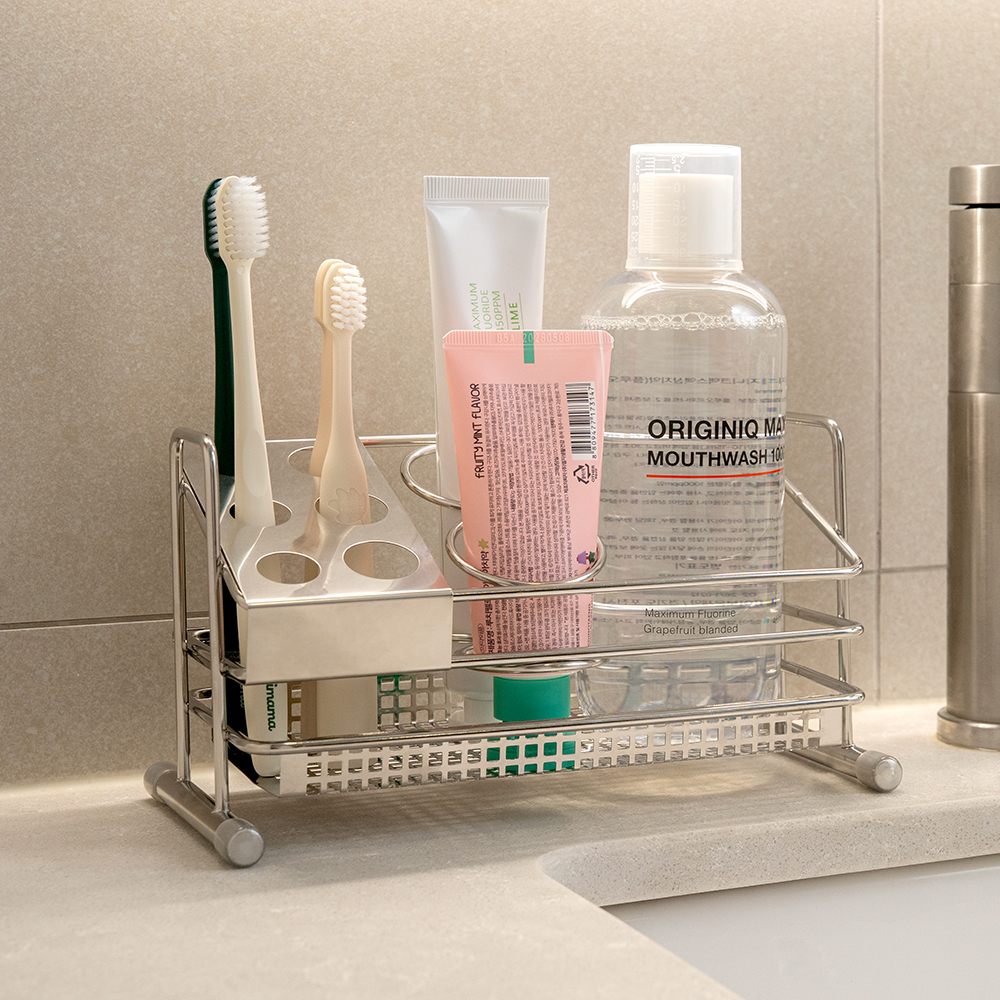 [본사직영] 오리지니크 스텐 압연 바스캐디 칫솔 꽂이 면도기 치약 거치대