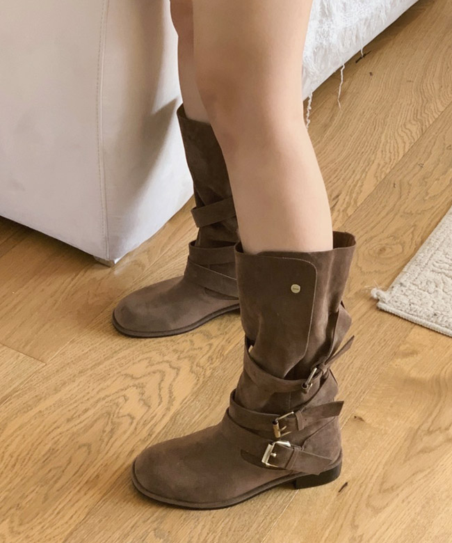 앤틱 벨트 스웨이드 미들 부츠 [3COLOR] - 상품 이미지