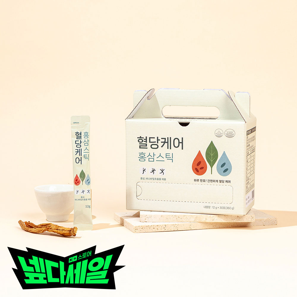 혈당케어 홍삼 스틱 (바나바잎 코로솔산 1.3mg+진세노사이드 7mg) 30포, 1개 - 메인 이미지