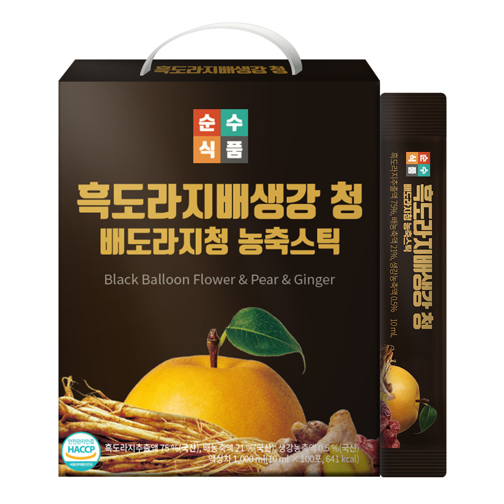 흑도라지 배 생강청 1박스 100포 도라지청 스틱 쌍화차 배즙 순수식품 총 1000g - 메인 이미지