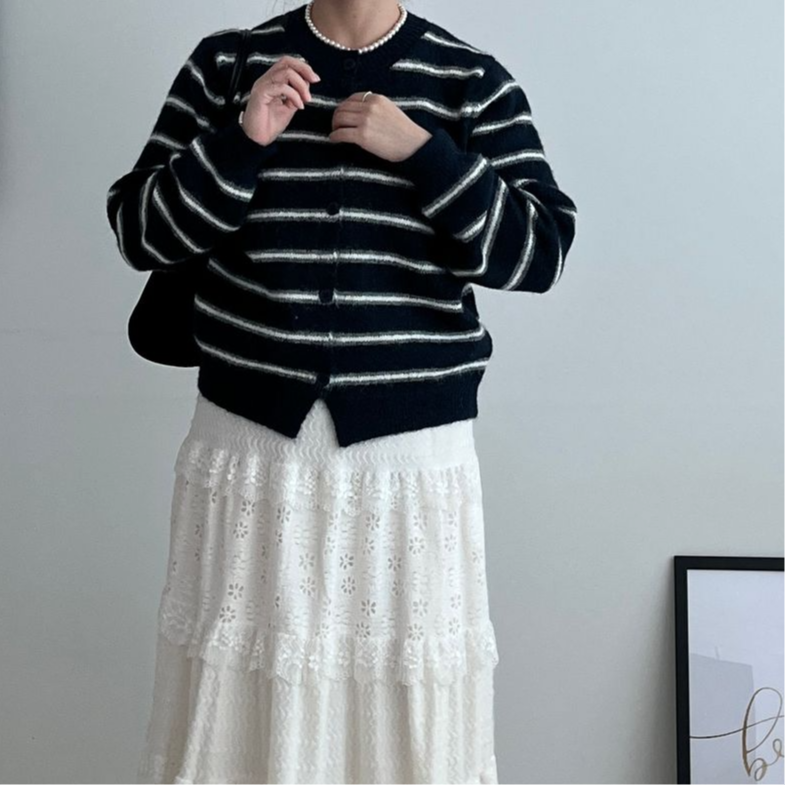 스트라이프가디건  겨울가디건 라운드가디건 단가라가디건 - 상세 이미지 5