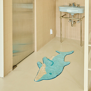 고래 롱 순면 발매트 아이방 러그 라이트 블루, 125x45cm