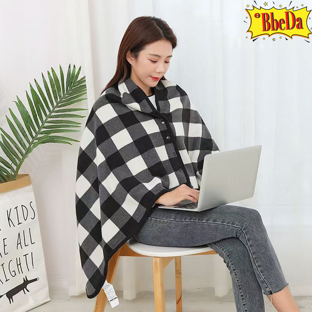 빼다 보들보들 따뜻한 극세사 입는 망토 치마 똑딱이 단추 체크무늬 캠핑 차량 휴대용 담요