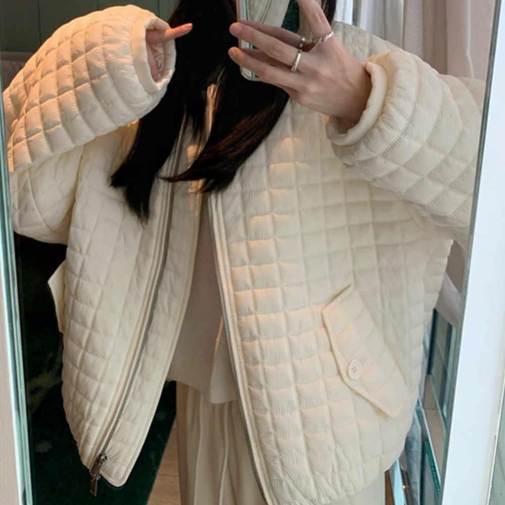 여성 얇은 패딩 노카라 야샹 퀼팅 경량 숏 집업 간절기 - 상세 이미지 3