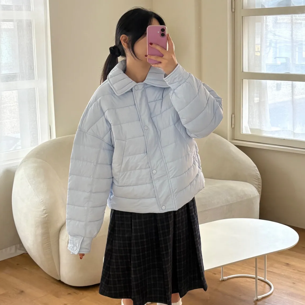 숏 카라 오버핏 누빔 숏 패딩 여성 점퍼 이미지 6