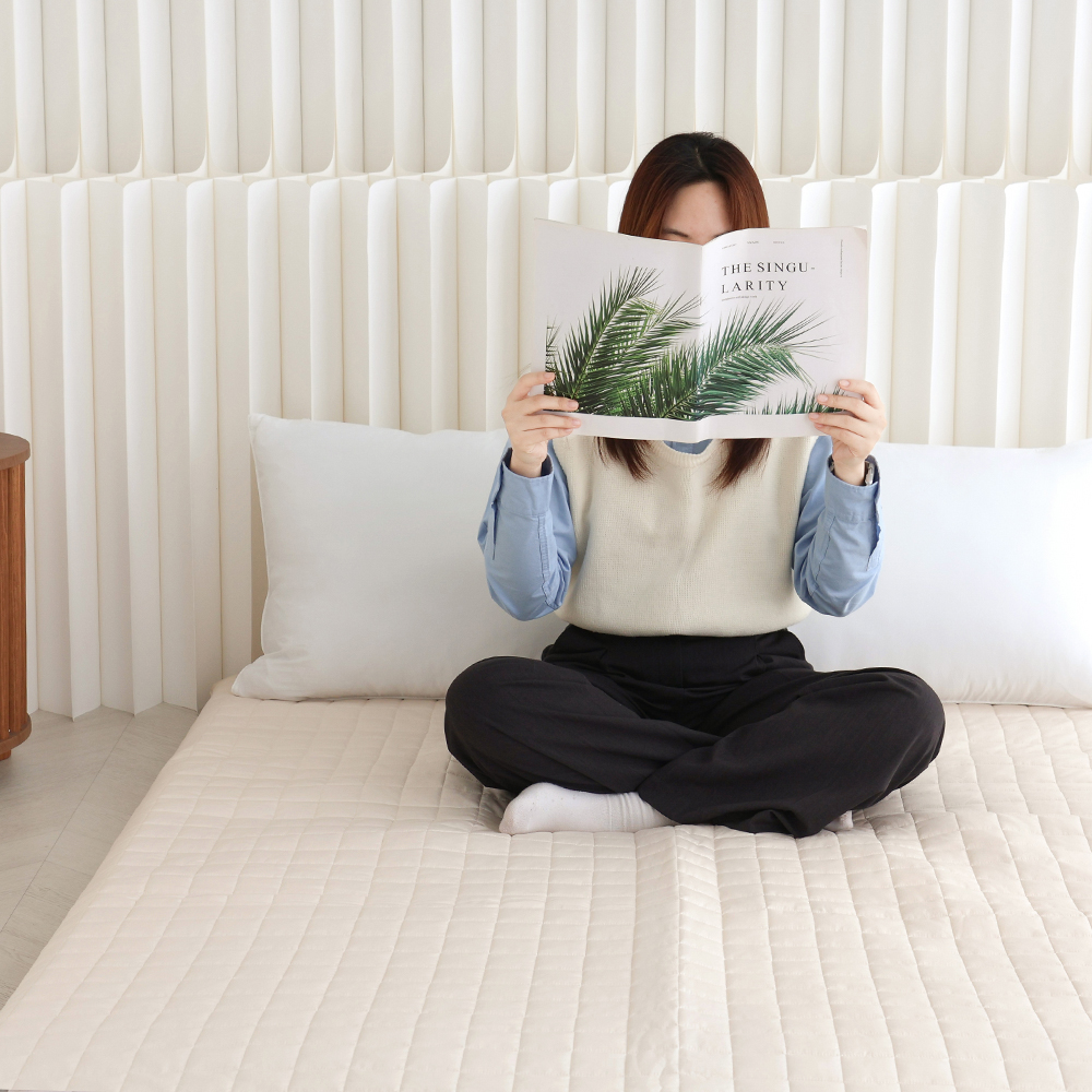 아르떼베딩 바닥에까는 미끄럼방지 누빔 요매트(요커버+솜매트) 프렌치 베이지 싱글 5cm