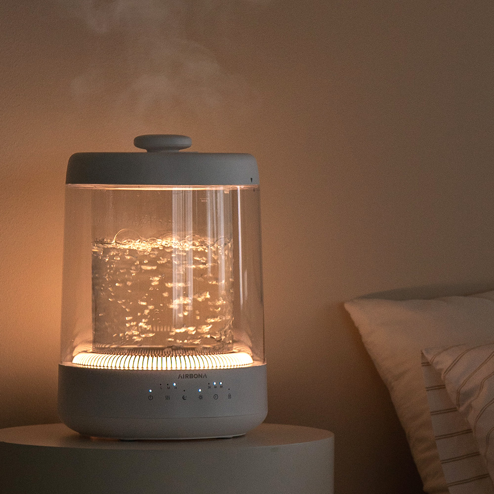 에어보나 대용량 4L 가열식 무드등 고붕규산 유리 신생아 아기 가습기 C520WH