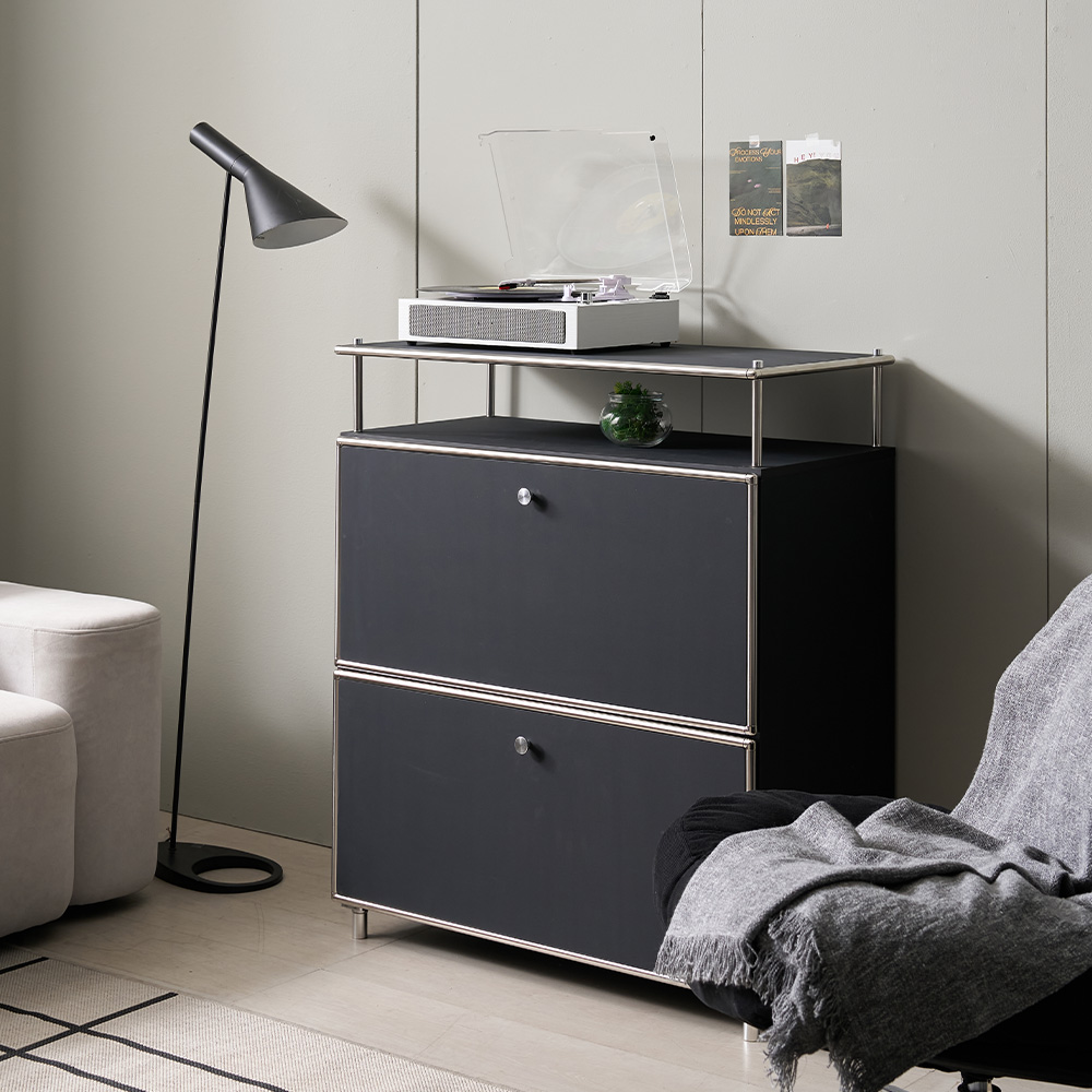 플로이 모듈가구 미드센츄리 선반 수납 서랍장 800x400x940, 2단, 화이트 MWF359C