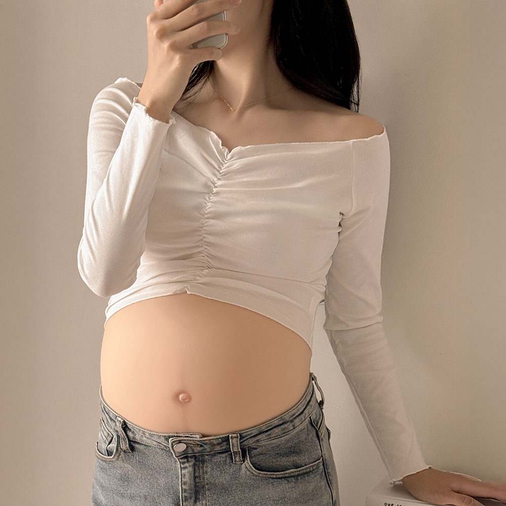 임산부 프릴 크롭티 티셔츠 셀프 만삭 주수 사진 스냅 촬영 임신 임부복 이미지 2