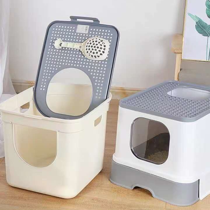 서랍형 투도어 사막화방지 특대형 고양이배변통 초대형 후드형 반려묘 그레이 43x40x34cm 세트 - 상세 이미지 3