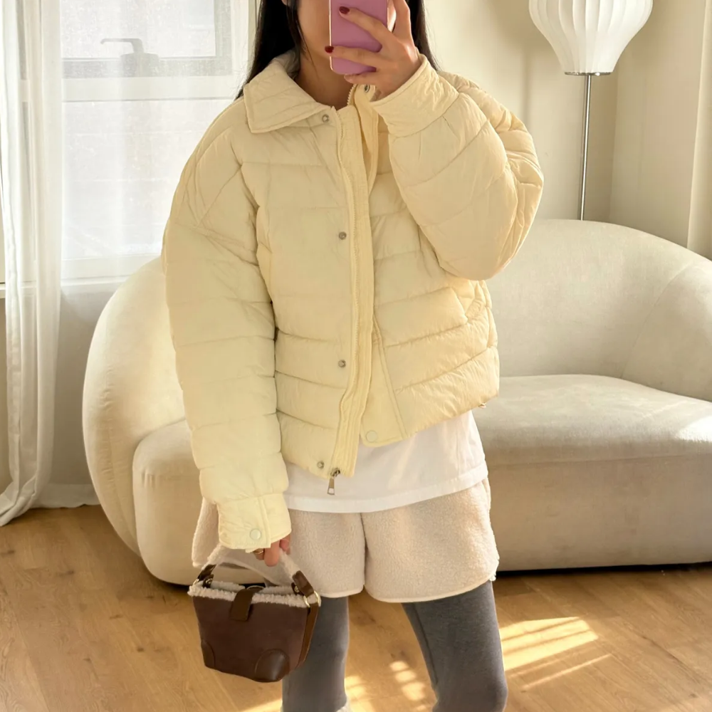 숏 카라 오버핏 누빔 숏 패딩 여성 점퍼 - 상세 이미지 4