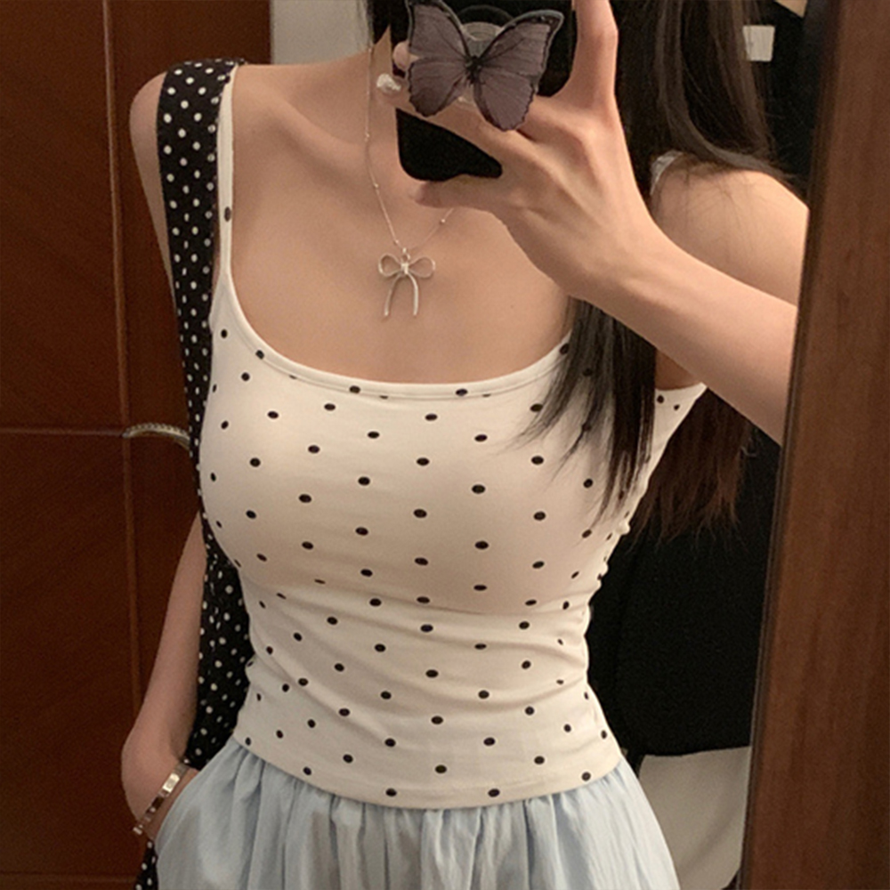 여성 민소매 이너 티셔츠 무지 봄 티 여름 여자 도트 20대 슬림핏 나시 백오픈 바캉스 - 상품 이미지
