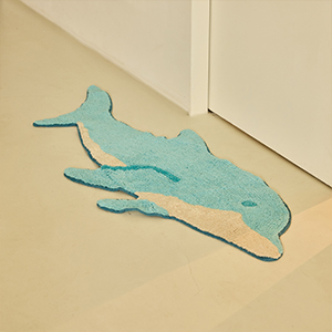 고래 롱 순면 발매트 아이방 러그 라이트 블루, 125x45cm