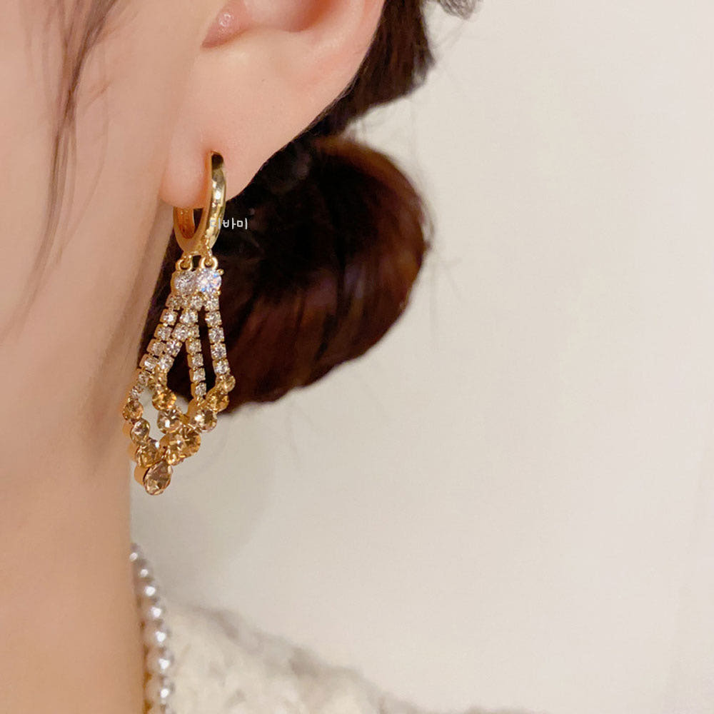 14K 더블 레이어 다이아 원터치 귀걸이 볼드 드롭 큐빅 이어링 이미지 7
