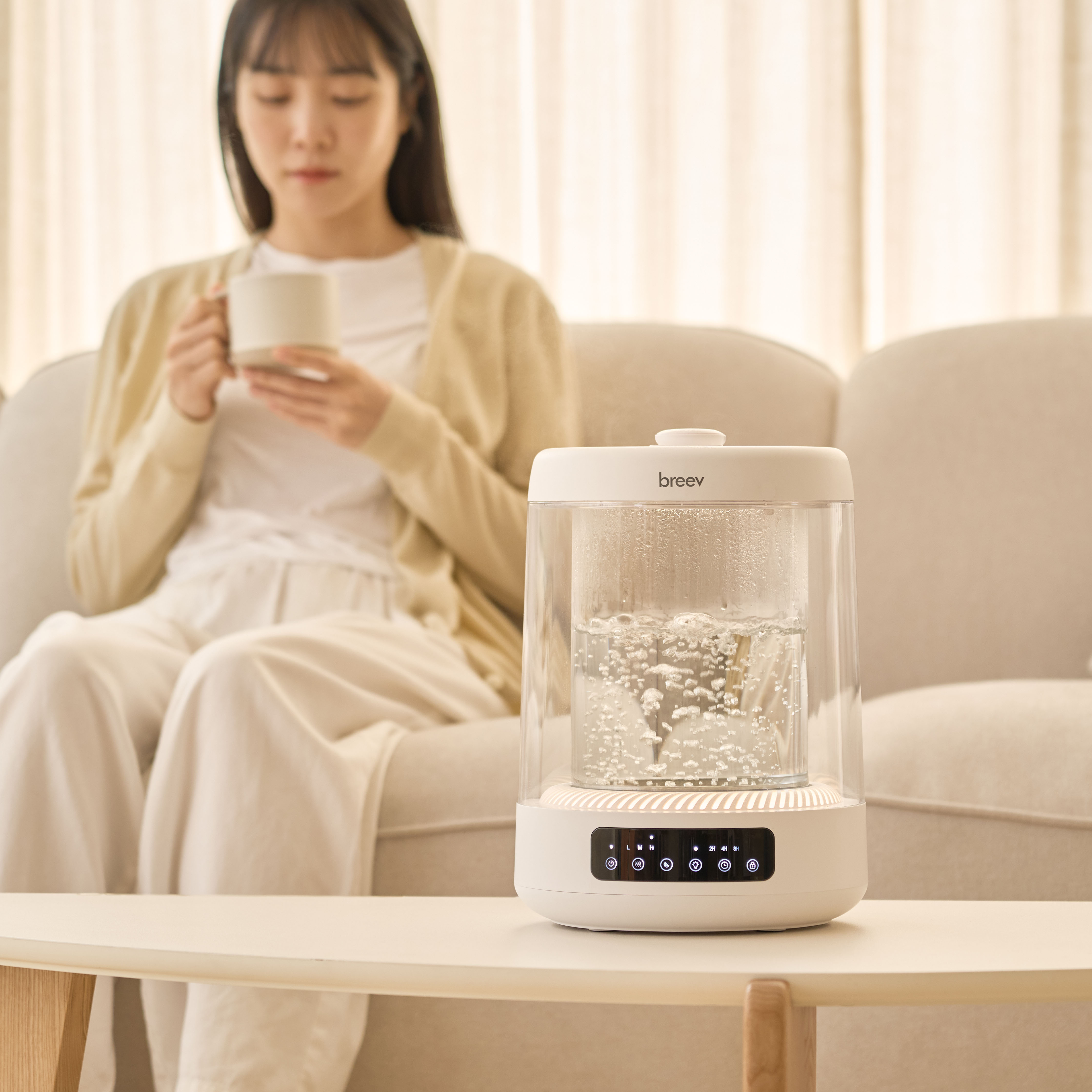 브리브 가열식 가습기 4L 대용량 물멍 무드등 저소음 내열 유리 글라스