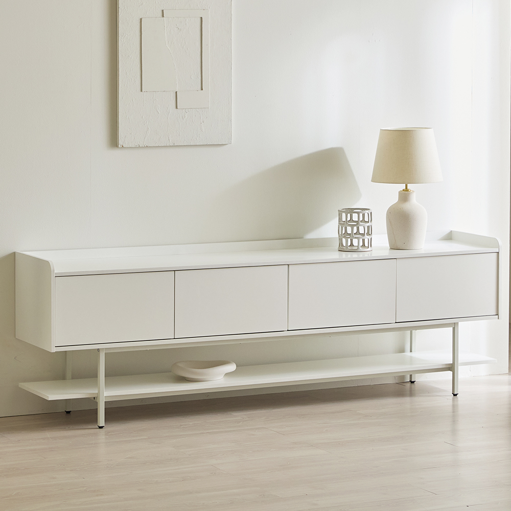 룸티크 다리형 거실장 낮은 TV 수납장 2단 템바 1800, 화이트화이트