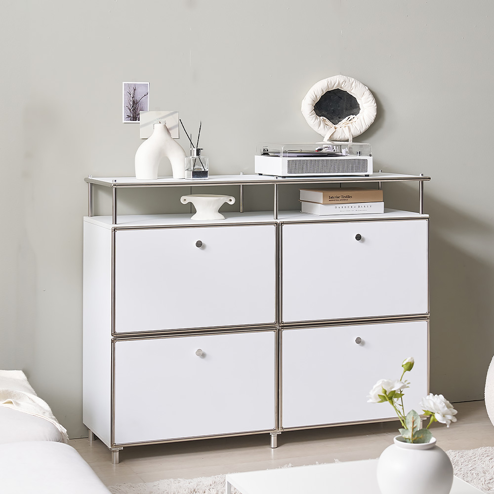 플로이 모듈가구 미드센츄리 선반 수납 서랍장 1200x400x940, 2단, 블랙 MWF360C