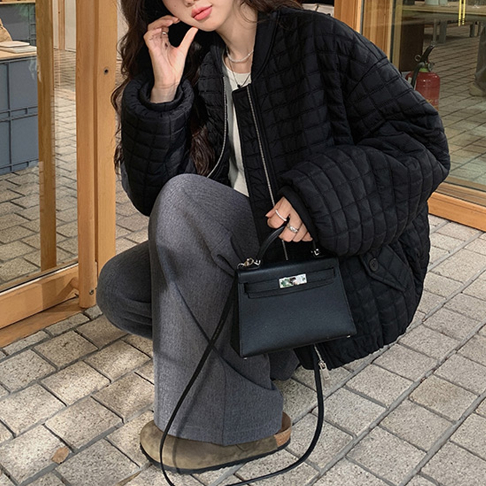 여성 얇은 패딩 노카라 야샹 퀼팅 경량 숏 집업 간절기 이미지 8