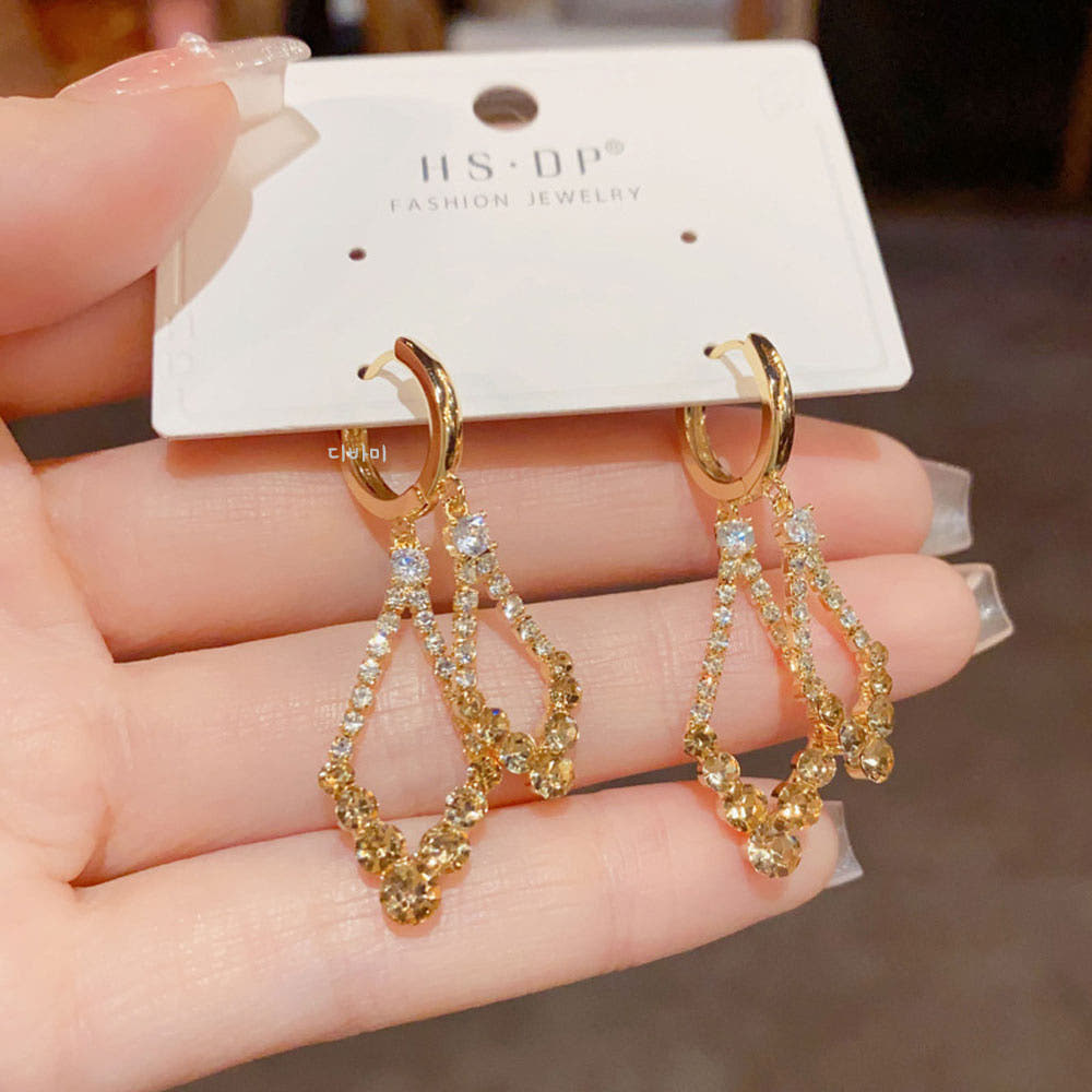 14K 더블 레이어 다이아 원터치 귀걸이 볼드 드롭 큐빅 이어링 - 상세 이미지 4