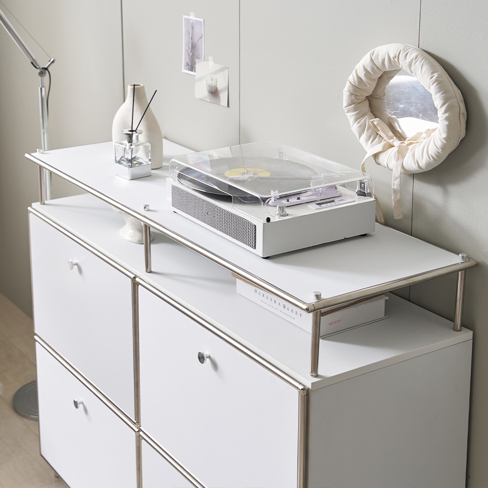 플로이 모듈가구 미드센츄리 선반 수납 서랍장 1200x400x940, 2단, 블랙 MWF360C