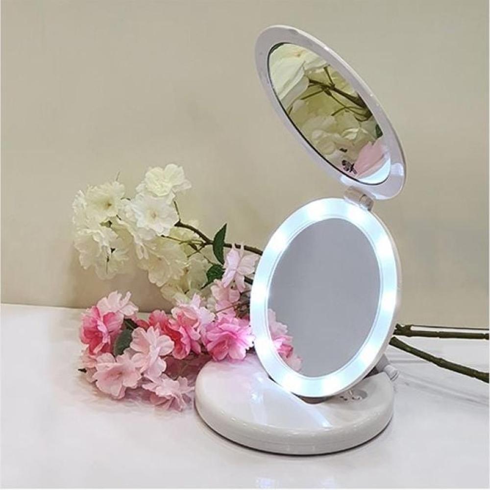 LED 미니 거울 탁상 5배 확대거울 - 상품 이미지