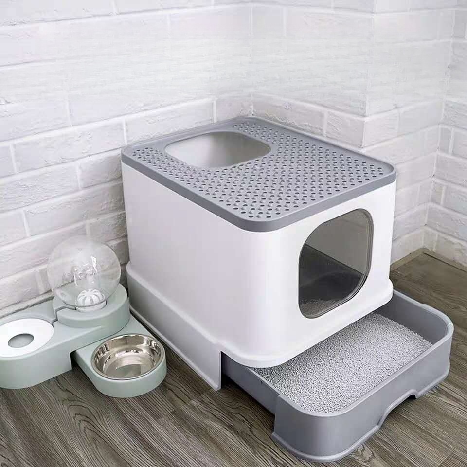 서랍형 투도어 사막화방지 특대형 고양이배변통 초대형 후드형 반려묘 그레이 43x40x34cm 세트 - 상세 이미지 2
